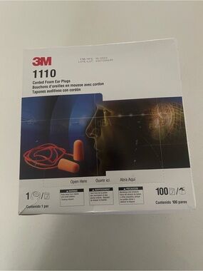 3M 1110 Corded Foam Ear Plugs 100 pairs